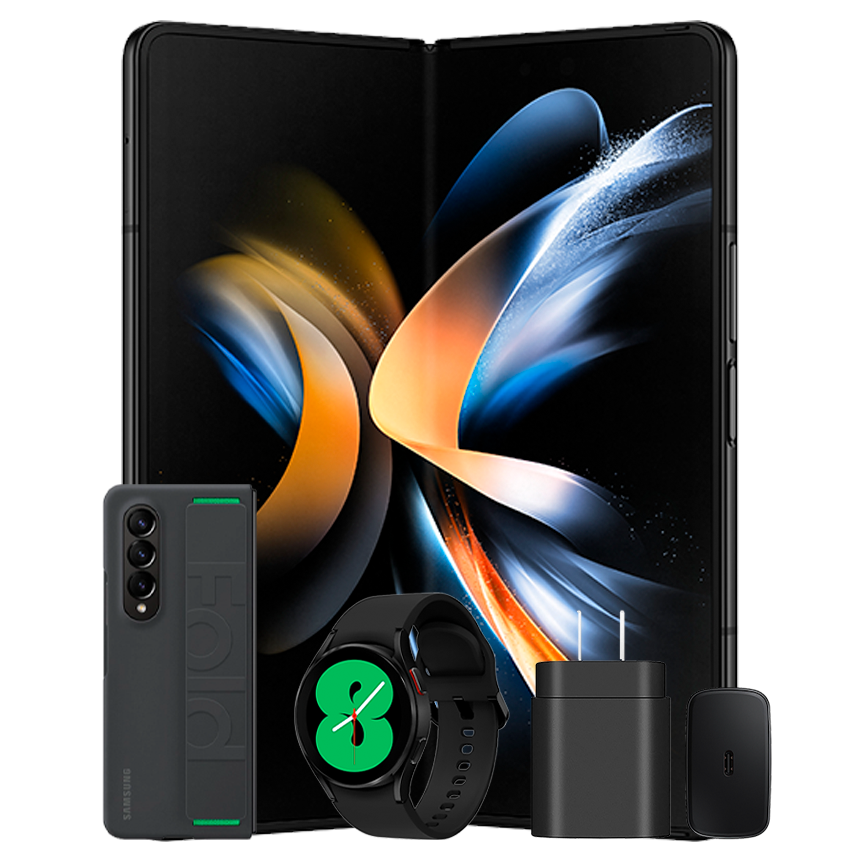 SAMSUNG GALAXY Z FOLD 4 + GALAXY WATCH 4 40MM + SILICON GRIP COVER BLACK + SAMSUNG WALLCHARGER